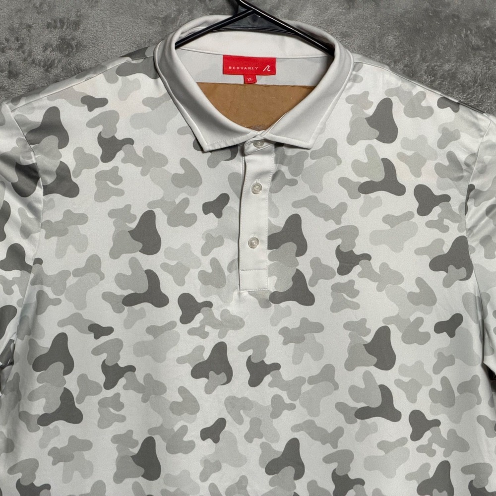 Redvanly Polo Shirt Mens XL White Gray Camo Performance Golf Athletic Preppy